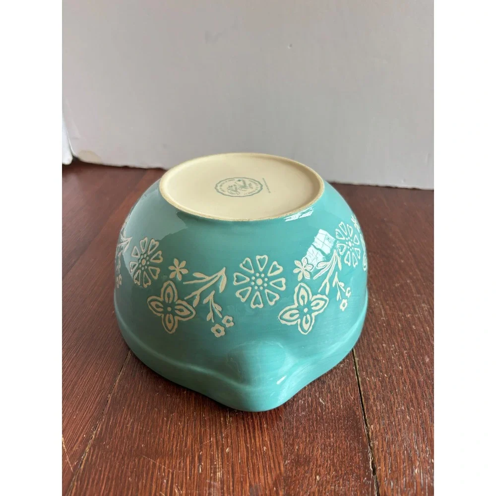 The Pioneer Woman Teal Floral Embossed Stoneware Batter Bowl with Pour Spout 8in